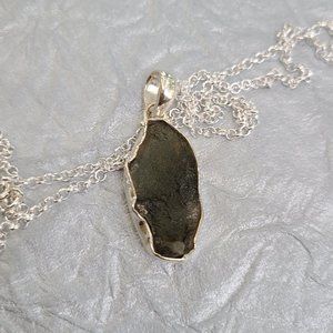 Moldavite Stone Pendant Sterling Silver-Raw Moldavite Gemstone Jewelry